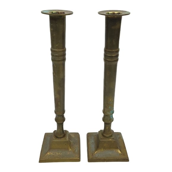 Vintage Brass Column Candle Holders 9.75" Candlesticks Set Of 2 India - Picture 1 of 12